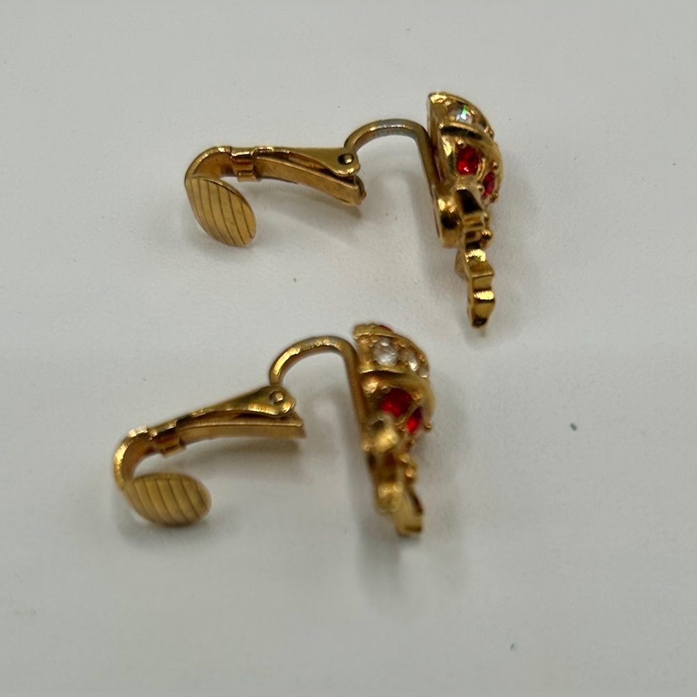 Avon Xmas Gold and Red Crystal Festive Earrings - Picture 8 of 10